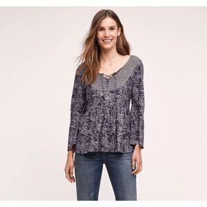 Anthropologie Akemi + Kin Marcella Blue Damask Paisley Lace Top blouse size M